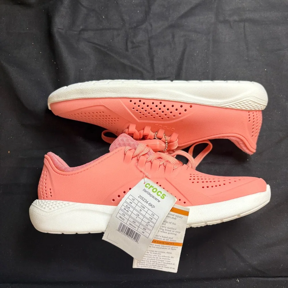 Crocs LiteRide Pacer Electric Pink Lace Up Sneakers Women 9 205234-6KP NEW